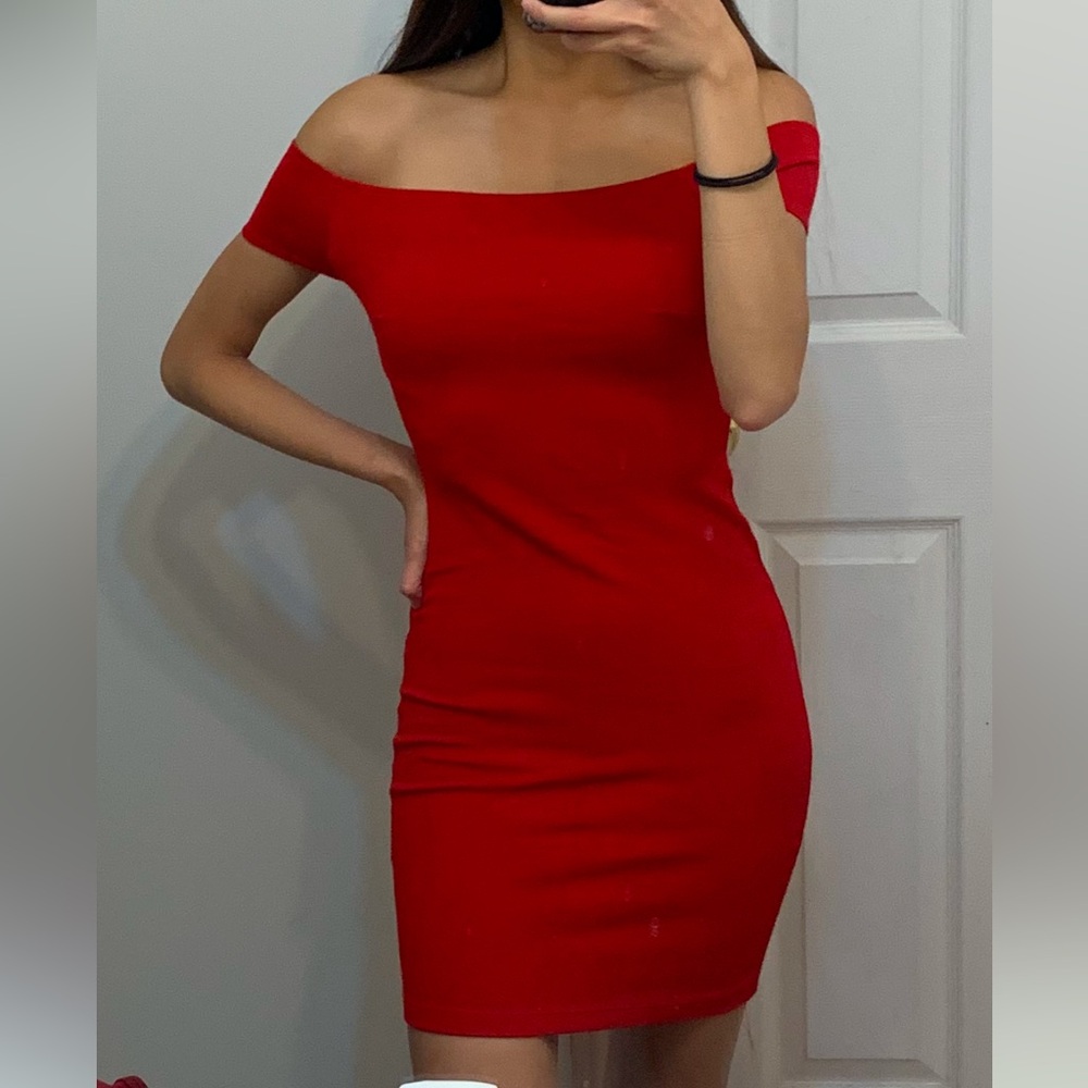 Red Off-Shoulder Bodycon Dress